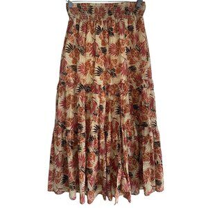 We Are Sundays Womens Tiered Maxi Skirt Sz S Brown Tan Floral Boho Split Hippie